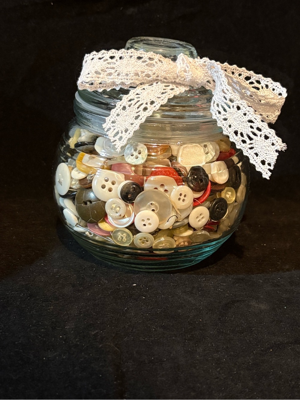 Assorted Decorative Buttons in Clear Glass Jar - Neutral Mix